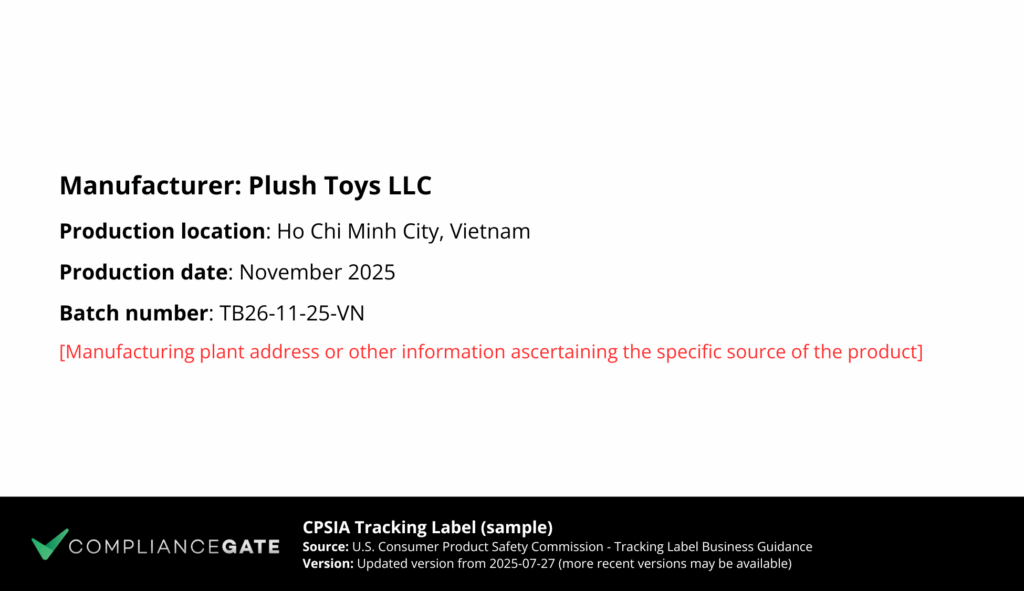 Tracking label sample for children's products