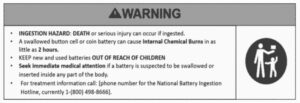 Part 1263 button cell battery warning label