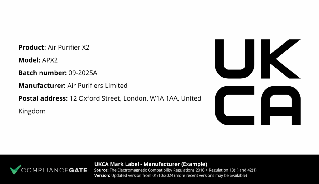 UKCA label sample template based on the EMC Regulations 2016 