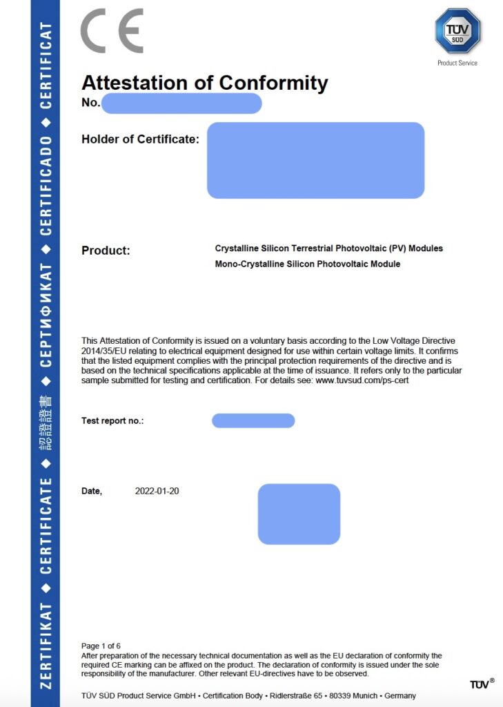 TÜV SÜD Attestation of Conformity