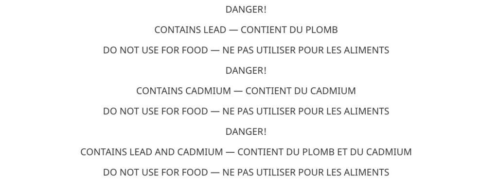 Glazed Ceramics and Glassware Regulations warning
