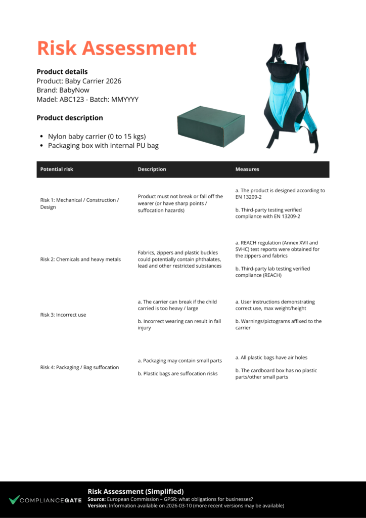 German Risk Assessment Example Quick Guide to Risk Assessments in the EU: GPSR & CE Marking