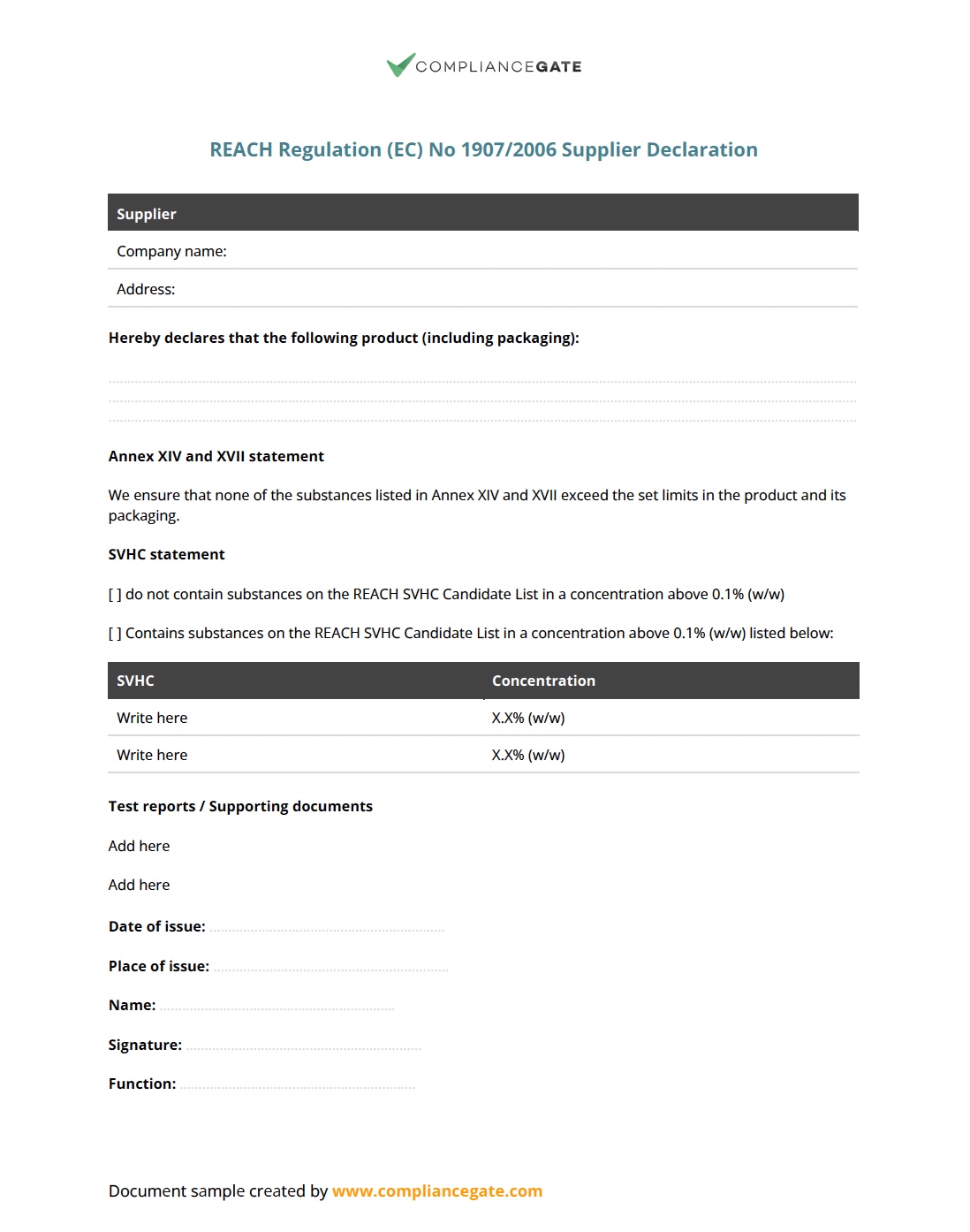 REACH Declaration Example REACH Declaration Example