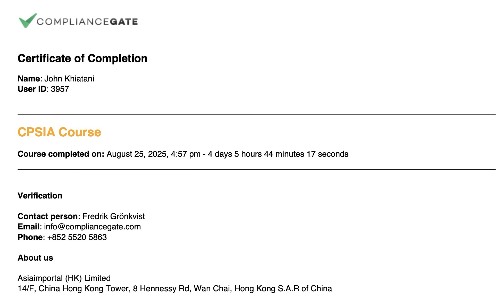 Certificate