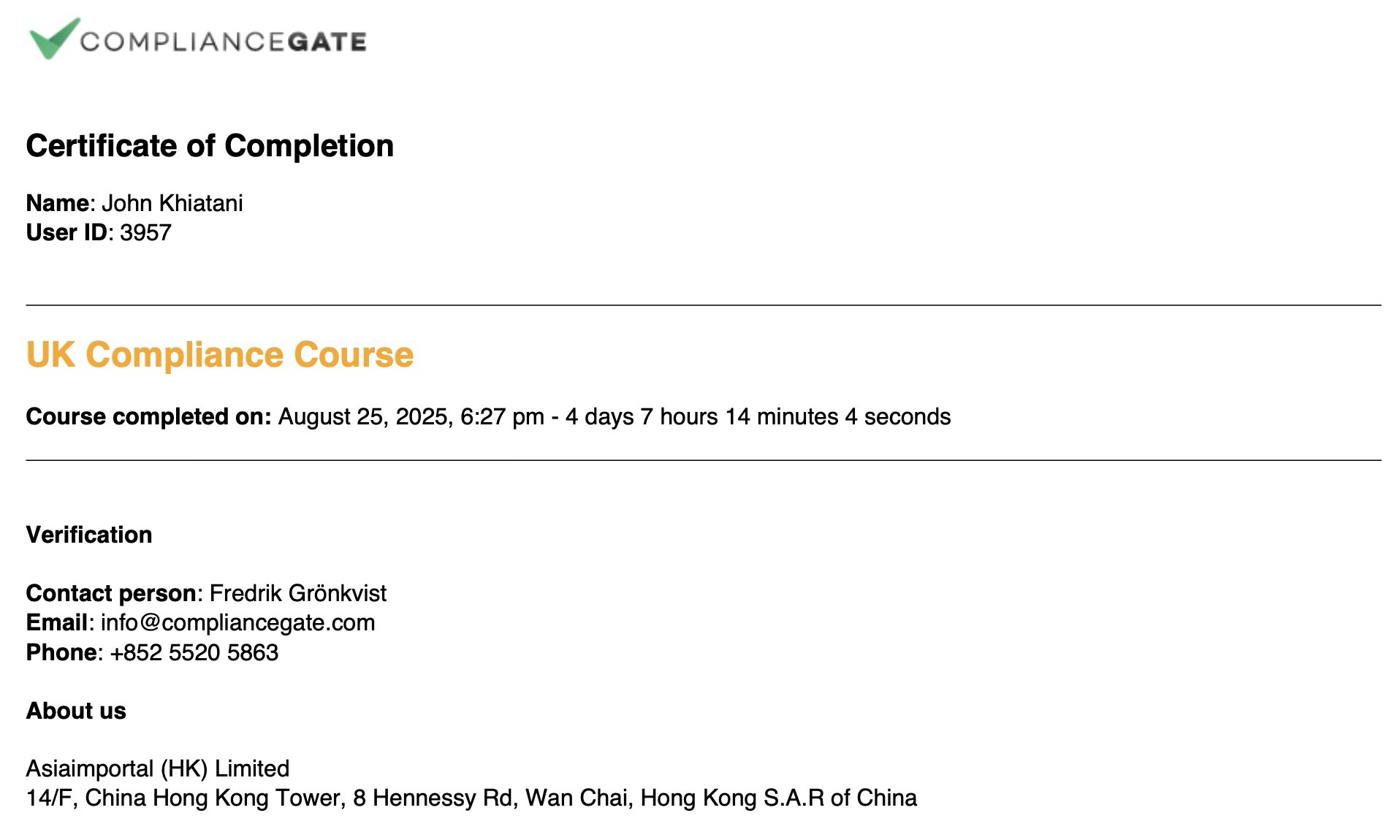 Certificate
