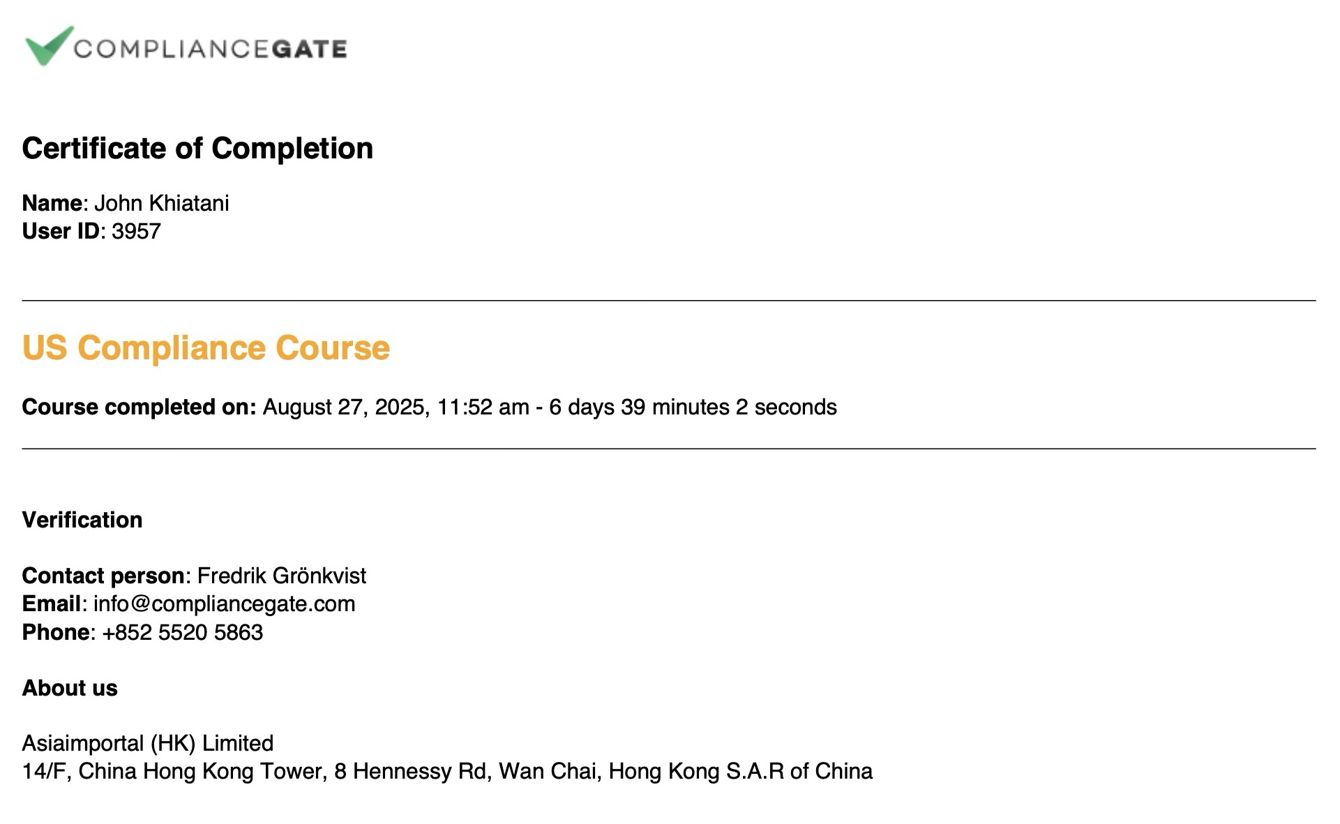 Certificate